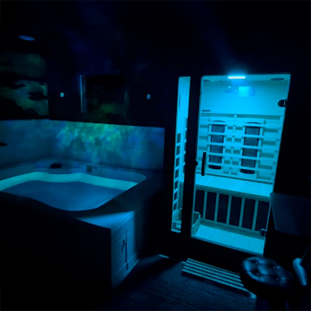 Infrared Sauna And Float Tank With Blue Lighting