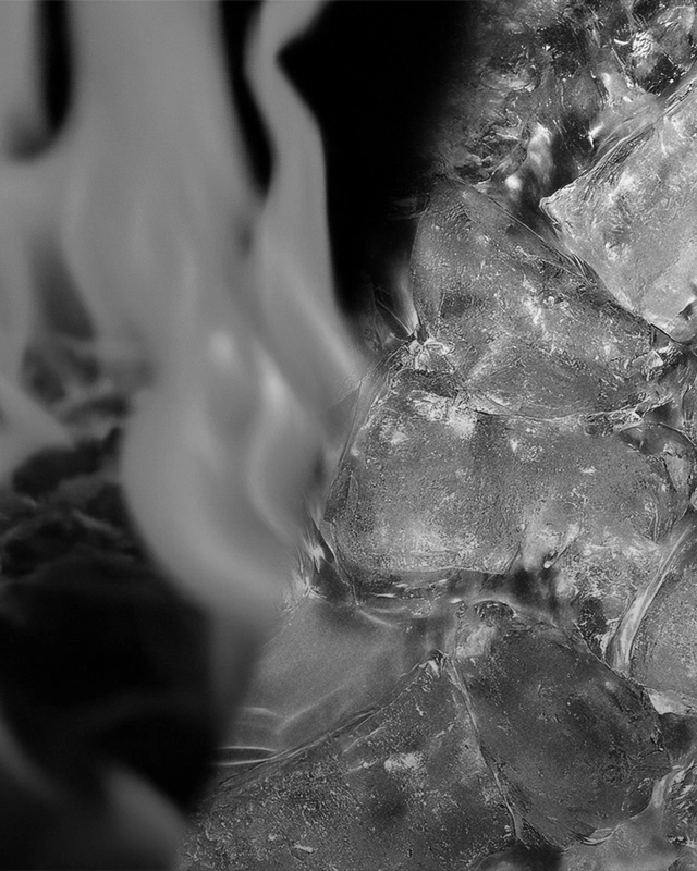 Half Fire And Half Ice Graphic With a Black And White Filter